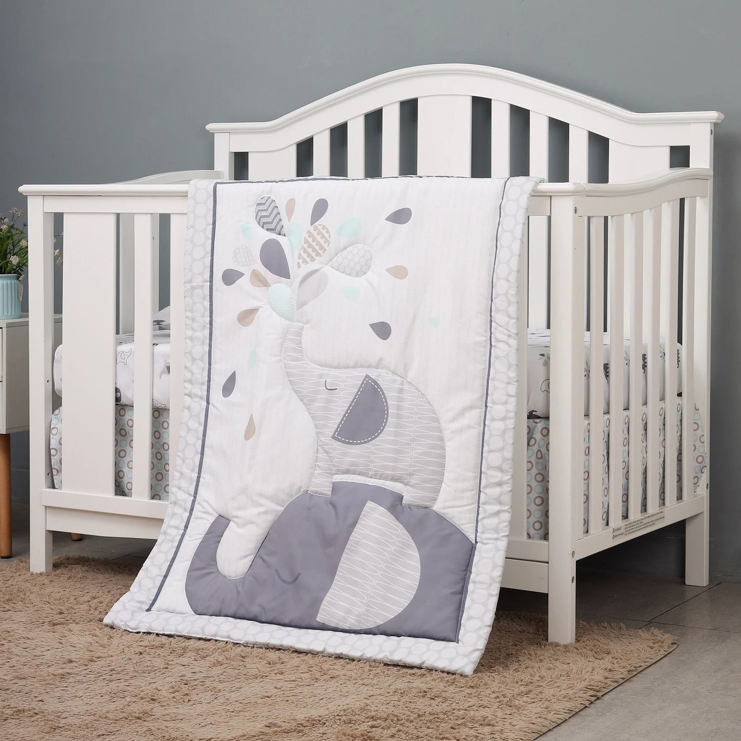 4pcs Unisex Baby Crib Bedding Set with Quilt, Crib Sheet, Crib Skirt, Pillowcase