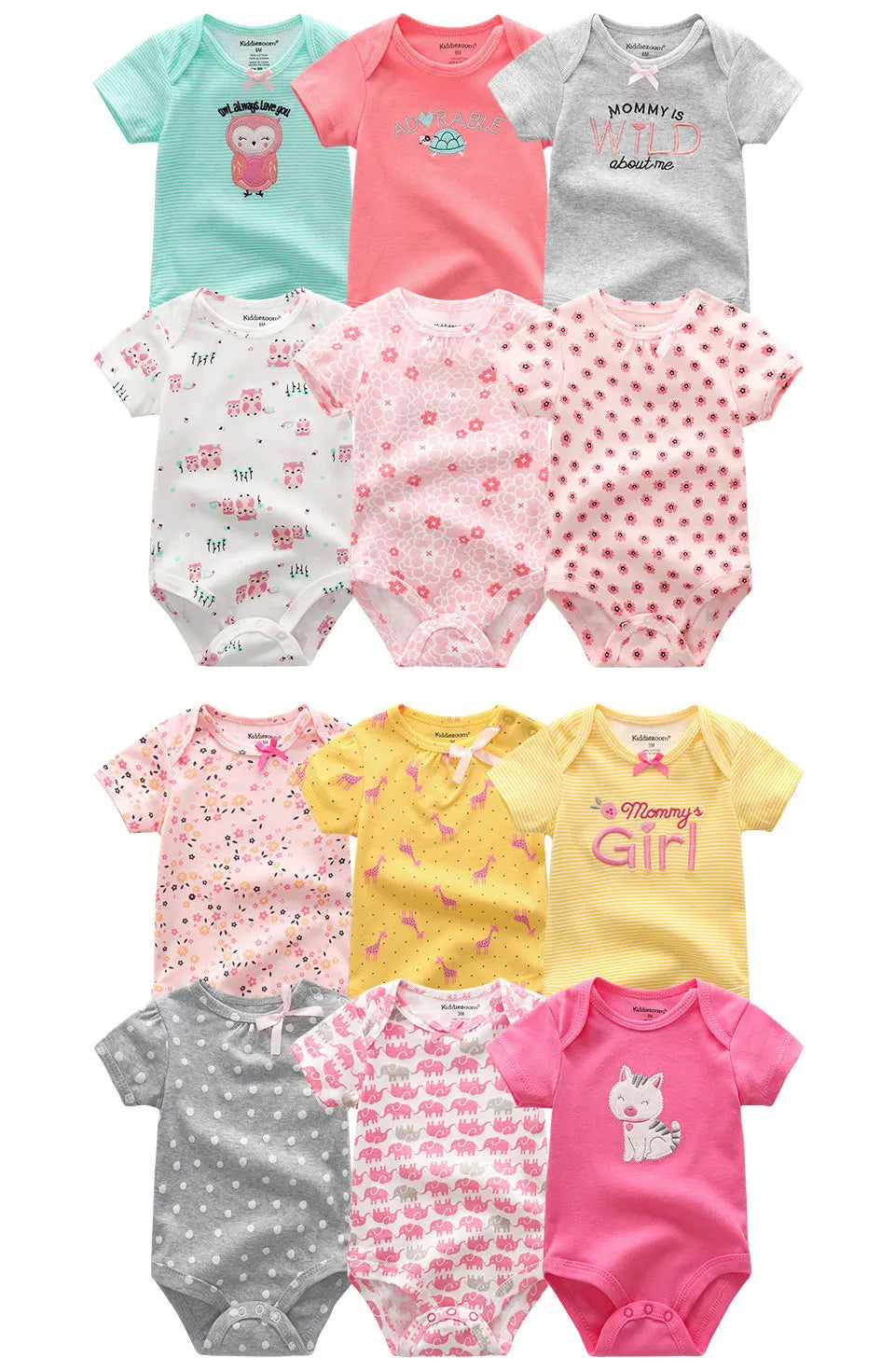 6Pcs Cotton Jumpsuits for Babies and Toddler Girls Spring and Summer