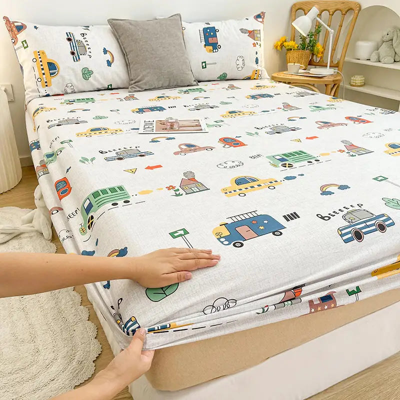 Pure Cotton Fitted Bed Sheets for Kids Beds with Cartoon Prints