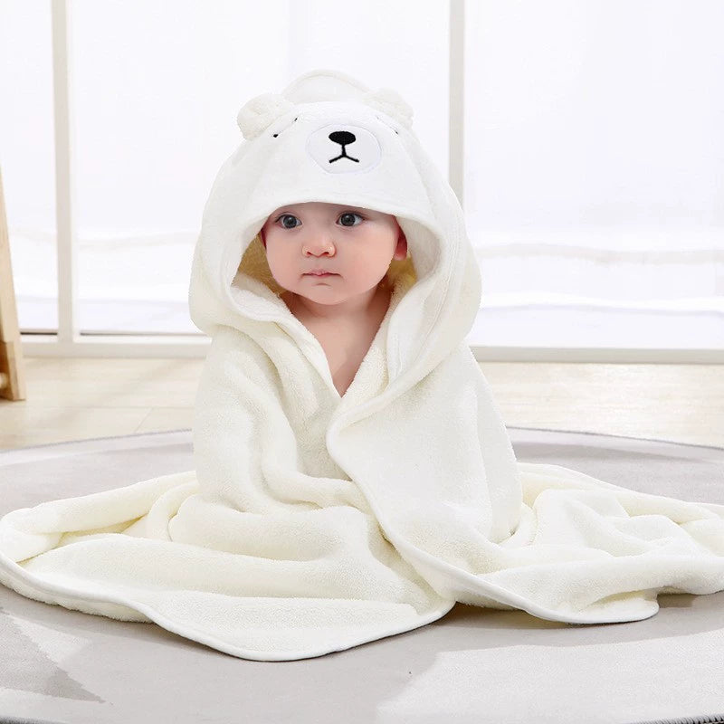 Thick Coral Fleece Hooded Bath Towel for Kids