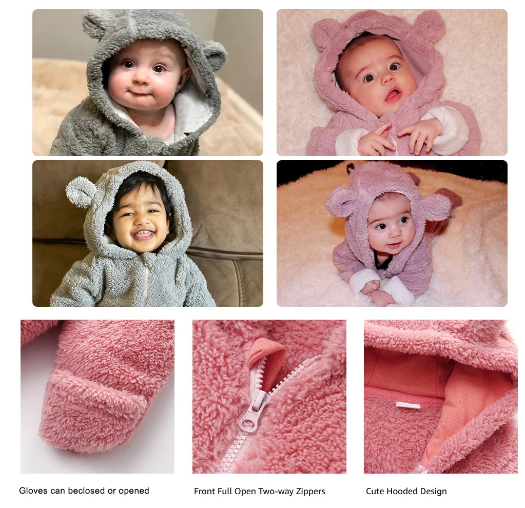 Newborn Baby Rompers Spring Autumn Warm Fleece Cute Infant Costume Kids Playsuit Jumpsuits Baby Clothes 0-1Y Outwear