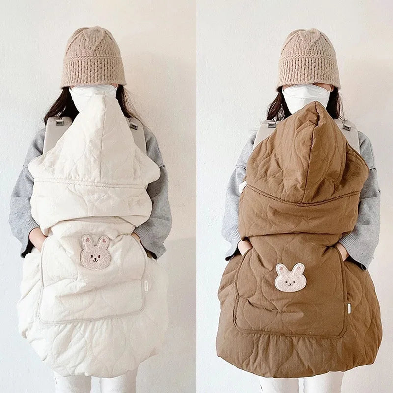 Korean Baby Stroller Blanket Cover Cartoon Bear Hooded Cloak Cape Thicken Newborn Swaddle Wrap Windproof Infant Sleeping Quilt