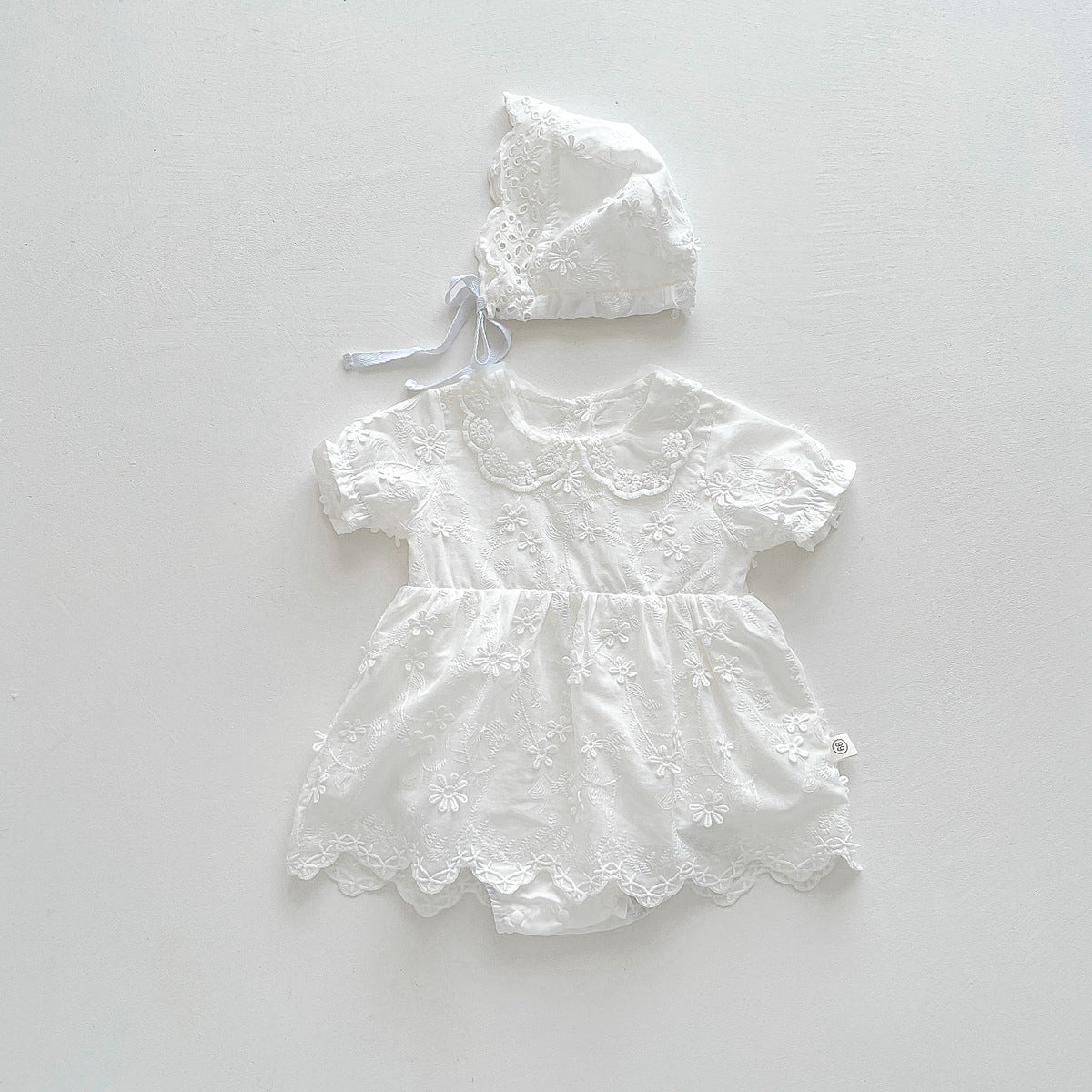Embroidered Flower Lace Bodysuits for Newborn Baby Girls - Baby Girls Dress and Hat Set (2pcs)