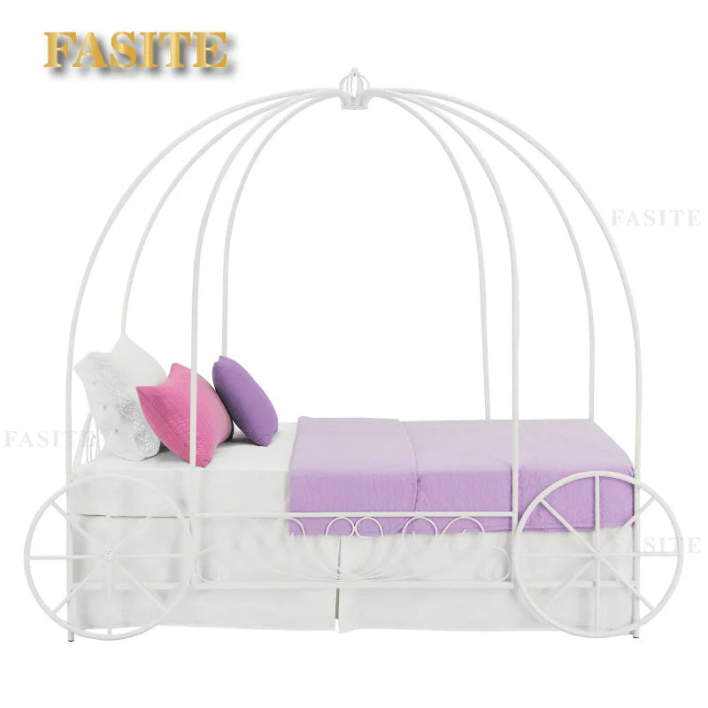 Fairytale Kids Twin Metal Carriage Bed Frame, White toddler children's kids kids furniture