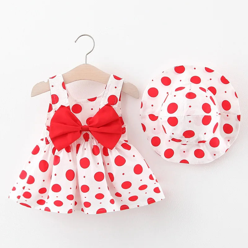 Infant Baby Girl Dress and Hat Set - 0-3M Cotton Dress