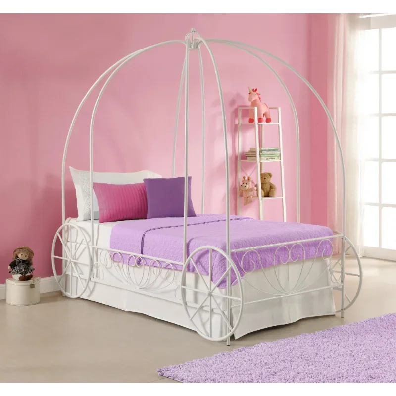 Fairytale Kids Twin Metal Carriage Bed Frame, White toddler children's kids kids furniture