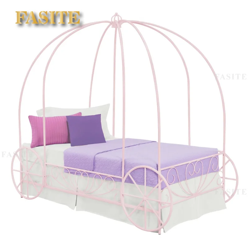 Fairytale Kids Twin Metal Carriage Bed Frame, White toddler children's kids kids furniture