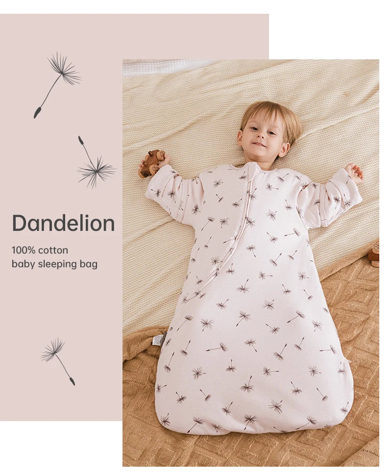 Baby Sleeping Bag Kids Sleepwear Sleeves Removable 0-2 Years Baby Sleepsack 2.5Tog Child Anti-Kick Blanket Quilt 100% Cotton