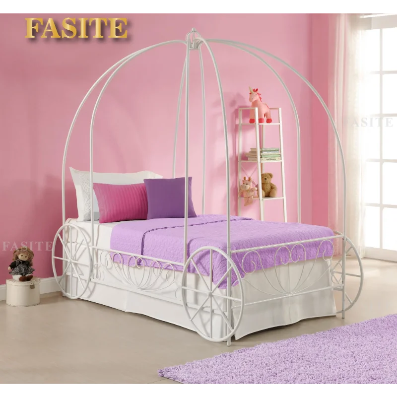 Fairytale Kids Twin Metal Carriage Bed Frame, White toddler children's kids kids furniture