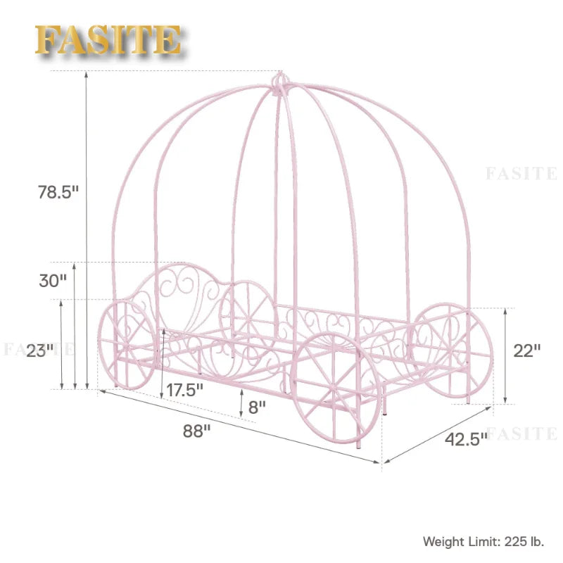 Fairytale Kids Twin Metal Carriage Bed Frame, White toddler children's kids kids furniture