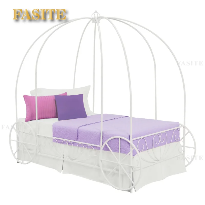 Fairytale Kids Twin Metal Carriage Bed Frame, White toddler children's kids kids furniture