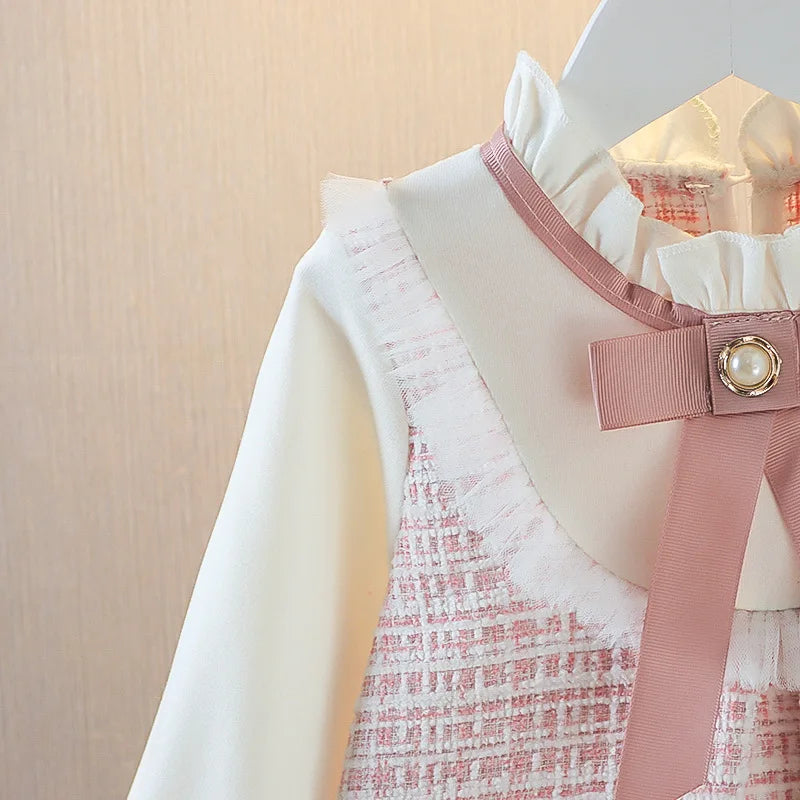 Pretty Toddler Girl Dress wit Cute Bow and Ribbon Details - Long Sleeve Princess Dress