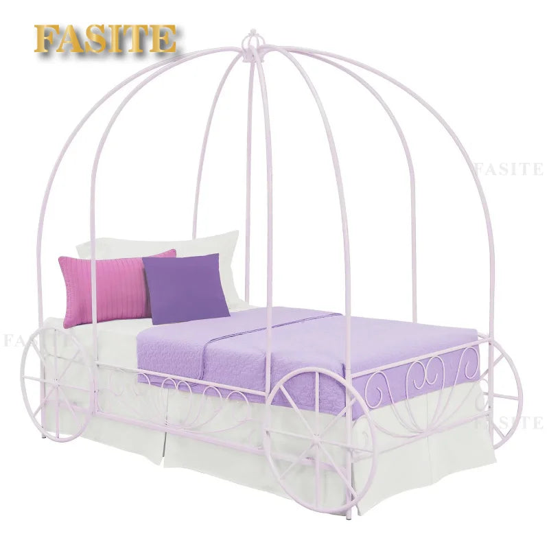 Fairytale Kids Twin Metal Carriage Bed Frame, White toddler children's kids kids furniture