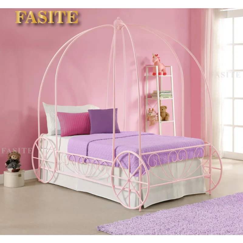 Fairytale Kids Twin Metal Carriage Bed Frame, White toddler children's kids kids furniture