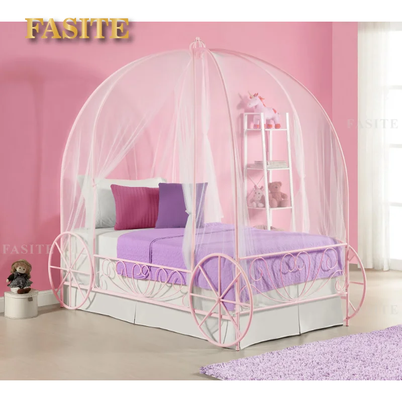 Fairytale Kids Twin Metal Carriage Bed Frame, White toddler children's kids kids furniture