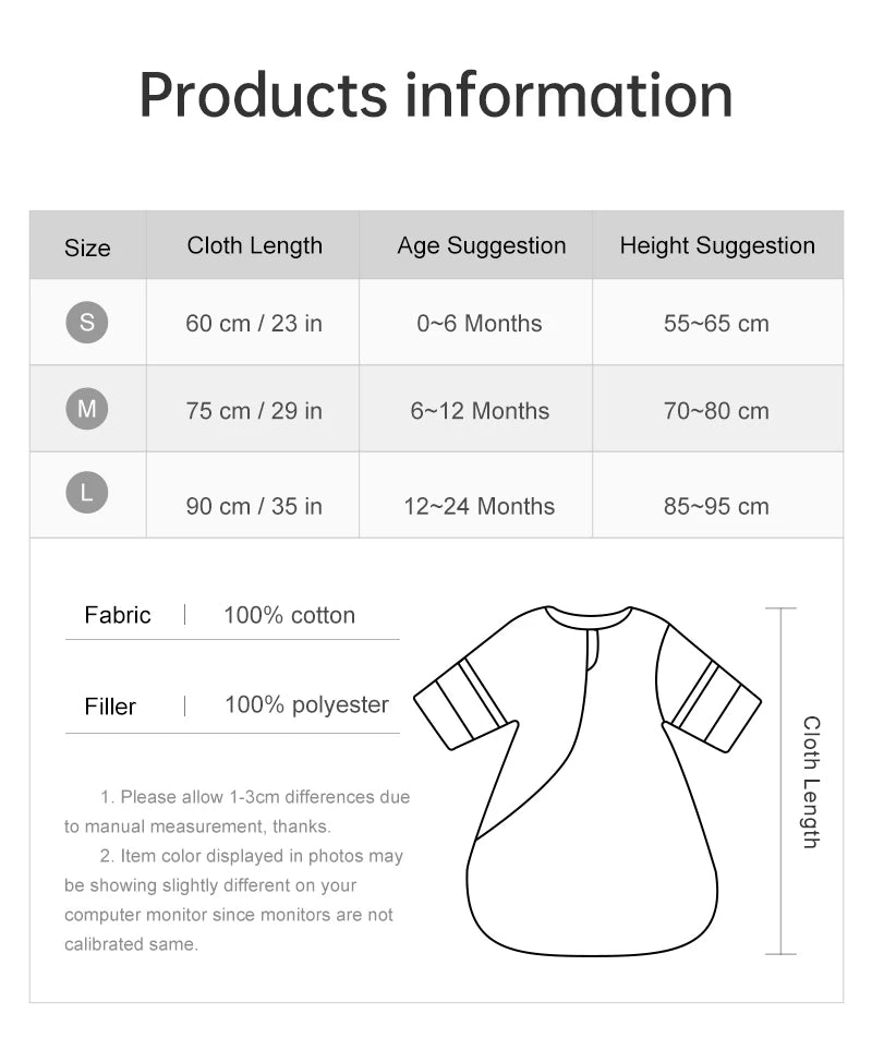 Baby Sleeping Bag Kids Sleepwear Sleeves Removable 0-2 Years Baby Sleepsack 2.5Tog Child Anti-Kick Blanket Quilt 100% Cotton