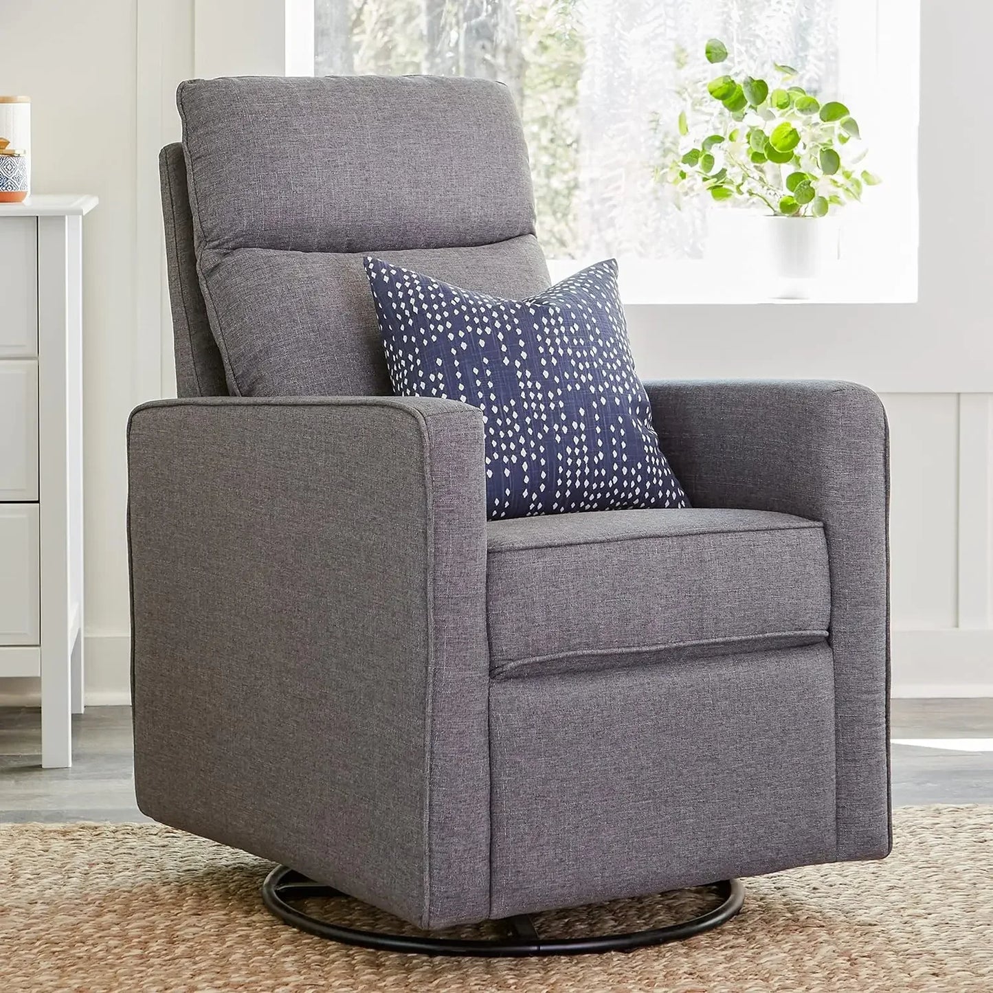 Polyester Pillow-back Swivel Glider in Shadow Grey CertiPUR-US Certified