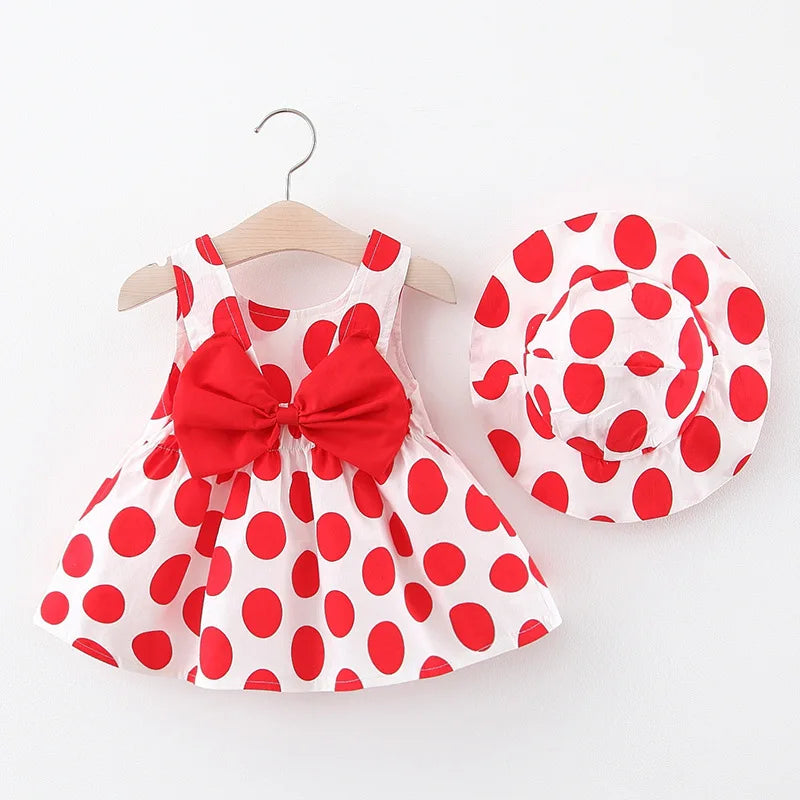 Infant Baby Girl Dress and Hat Set - 0-3M Cotton Dress