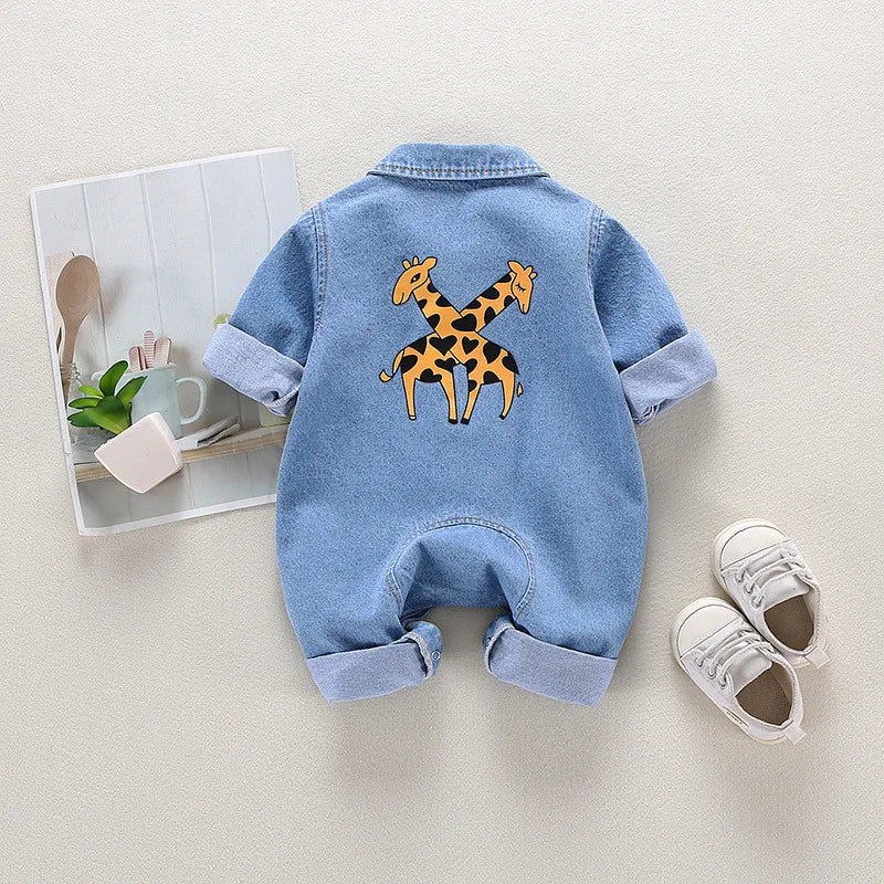 Newborn Baby Jumpsuit and Romper in Cute Denim with Embroidery