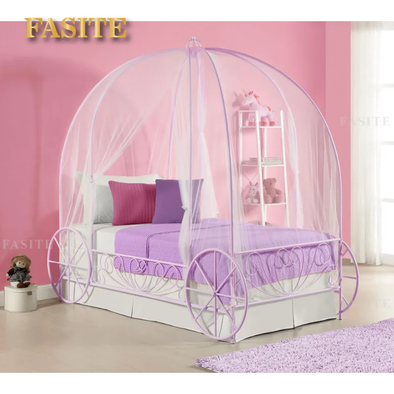Fairytale Kids Twin Metal Carriage Bed Frame, White toddler children's kids kids furniture