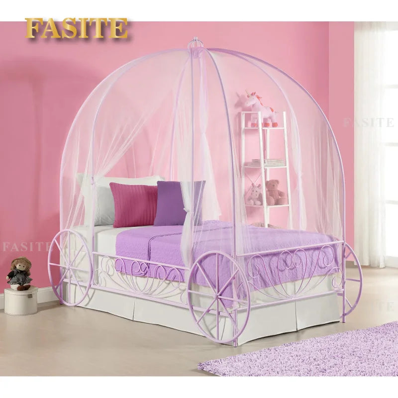 Fairytale Kids Twin Metal Carriage Bed Frame, White toddler children's kids kids furniture