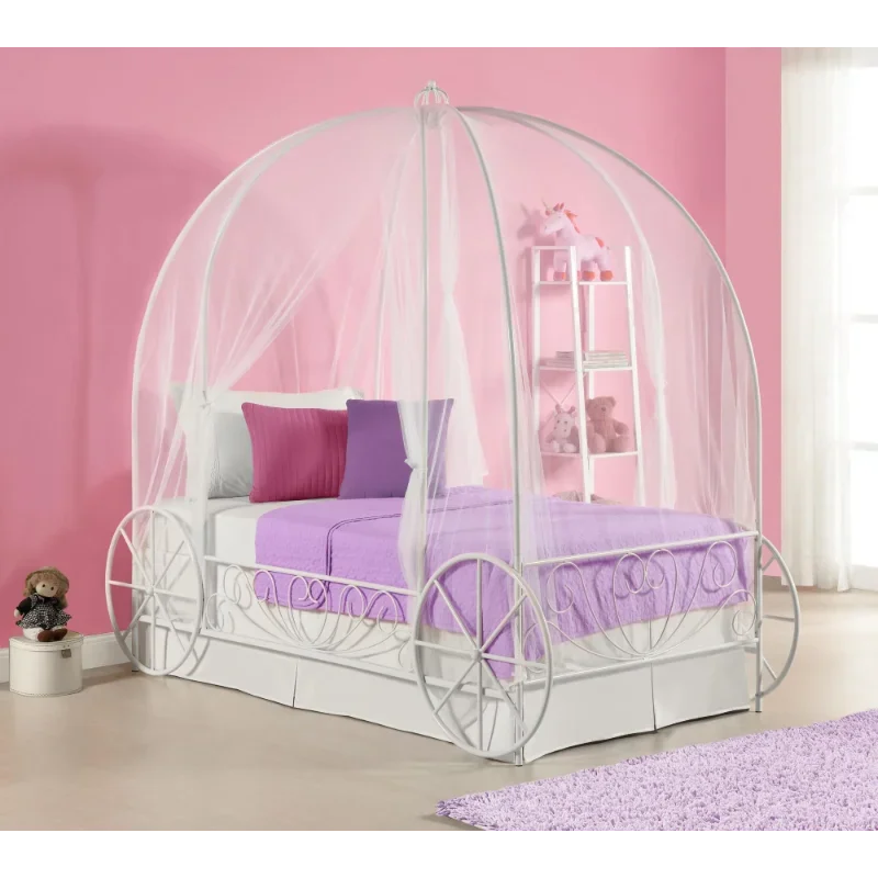 Fairytale Kids Twin Metal Carriage Bed Frame, White toddler children's kids kids furniture