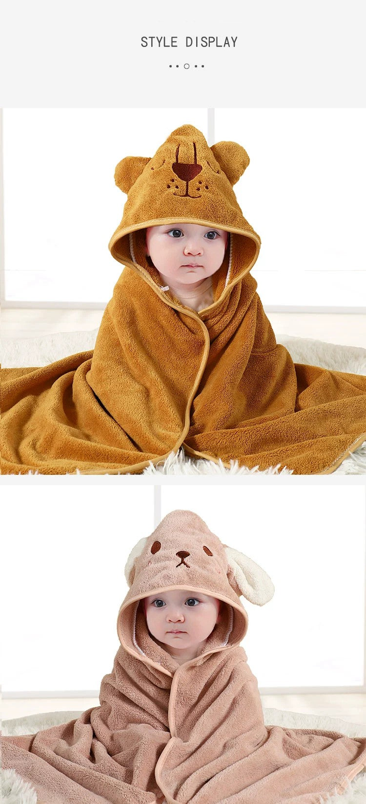 Thick Coral Fleece Hooded Bath Towel for Kids