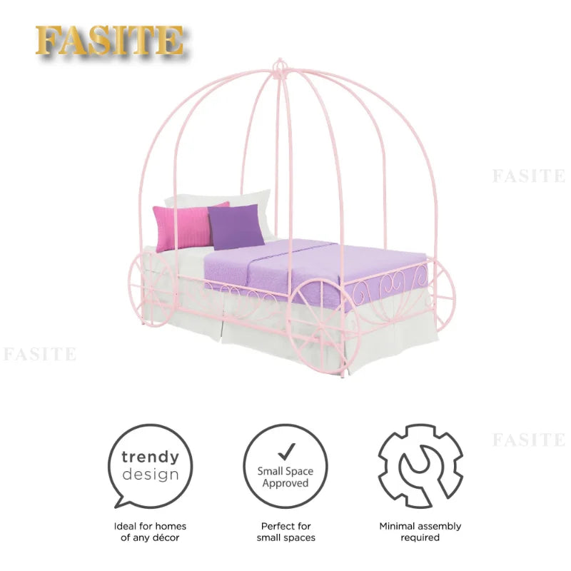 Fairytale Kids Twin Metal Carriage Bed Frame, White toddler children's kids kids furniture