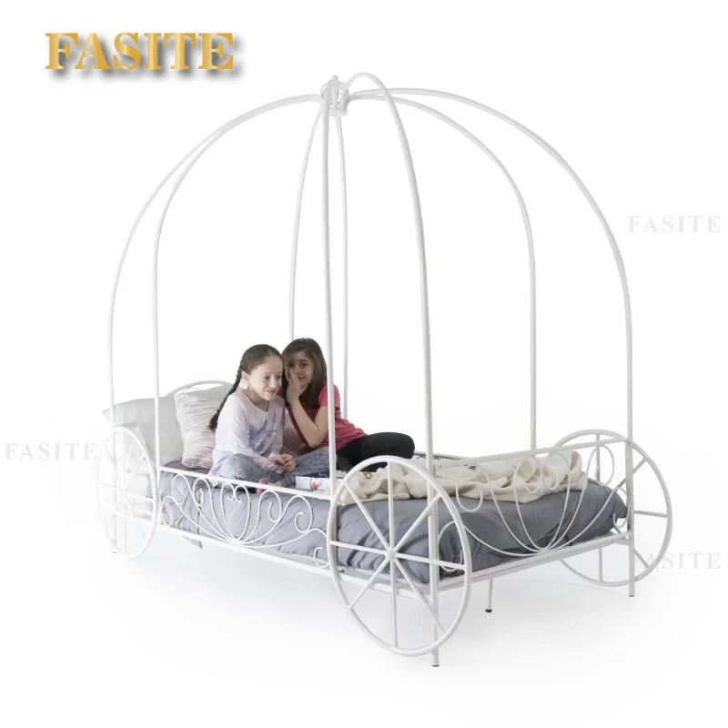 Fairytale Kids Twin Metal Carriage Bed Frame, White toddler children's kids kids furniture