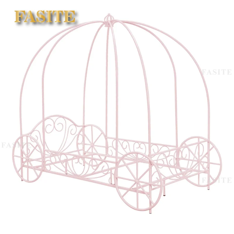 Fairytale Kids Twin Metal Carriage Bed Frame, White toddler children's kids kids furniture