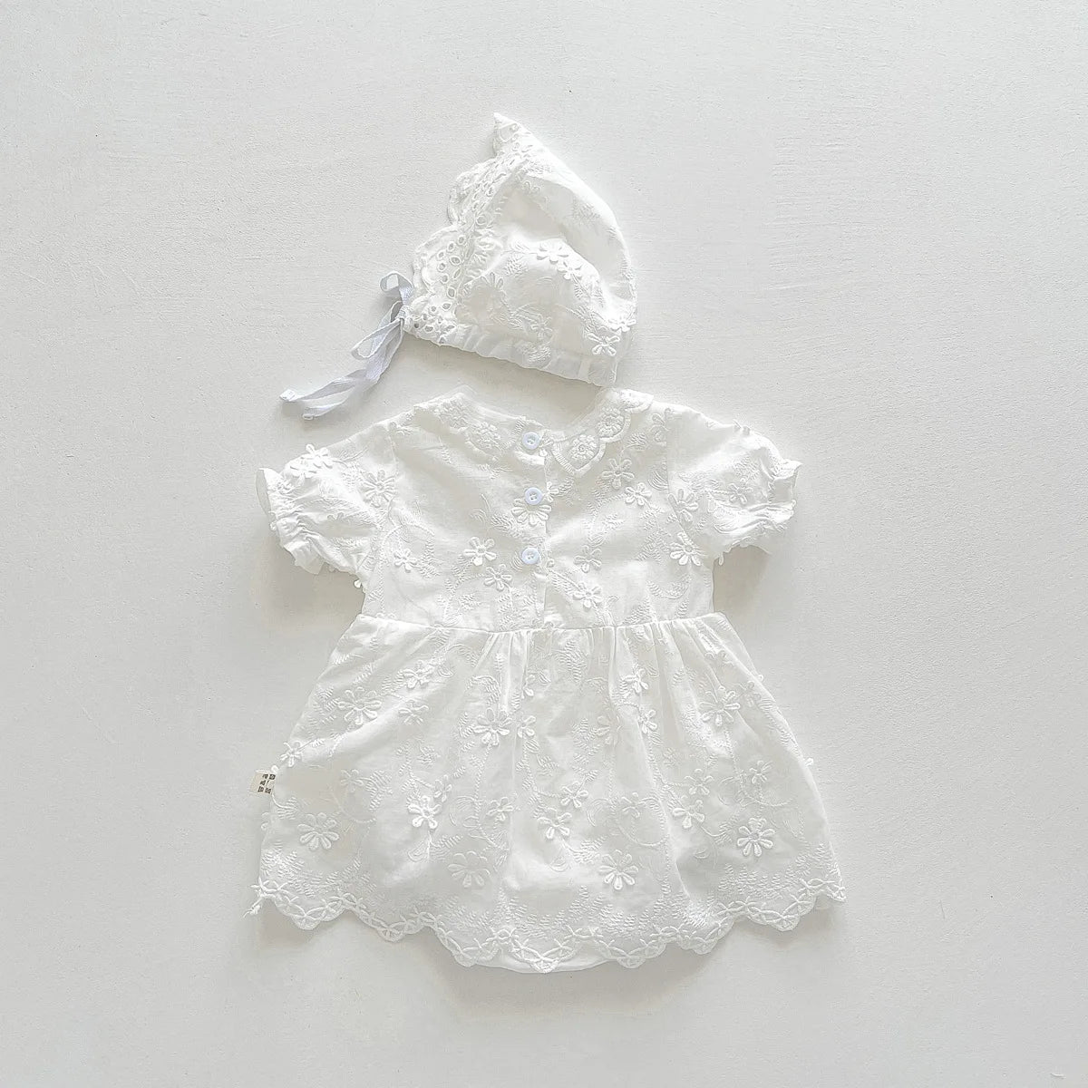 Embroidered Flower Lace Bodysuits for Newborn Baby Girls - Baby Girls Dress and Hat Set (2pcs)