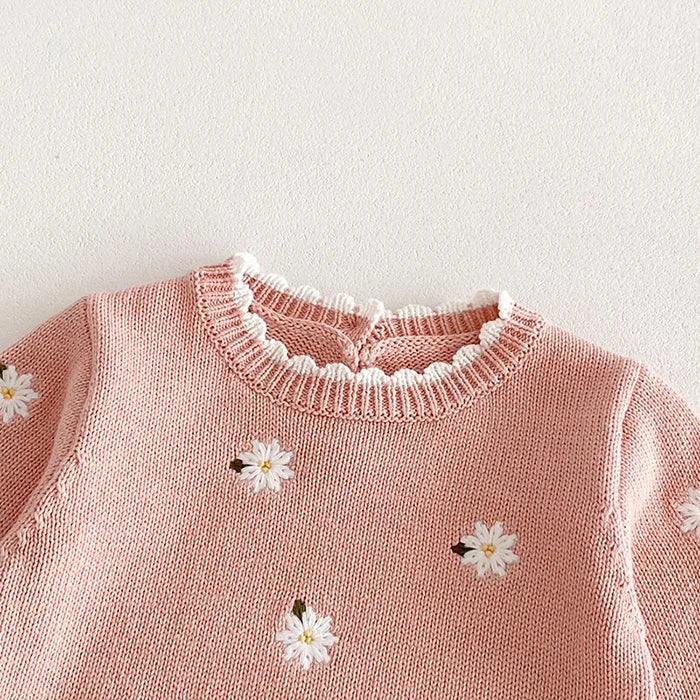 Cute Baby Girls' Knitted Clothing Set - Newborn Baby Girls' Embroidered Bodysuits