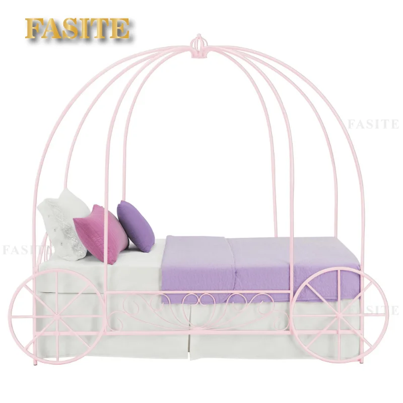 Fairytale Kids Twin Metal Carriage Bed Frame, White toddler children's kids kids furniture