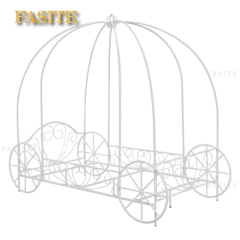 Fairytale Kids Twin Metal Carriage Bed Frame, White toddler children's kids kids furniture