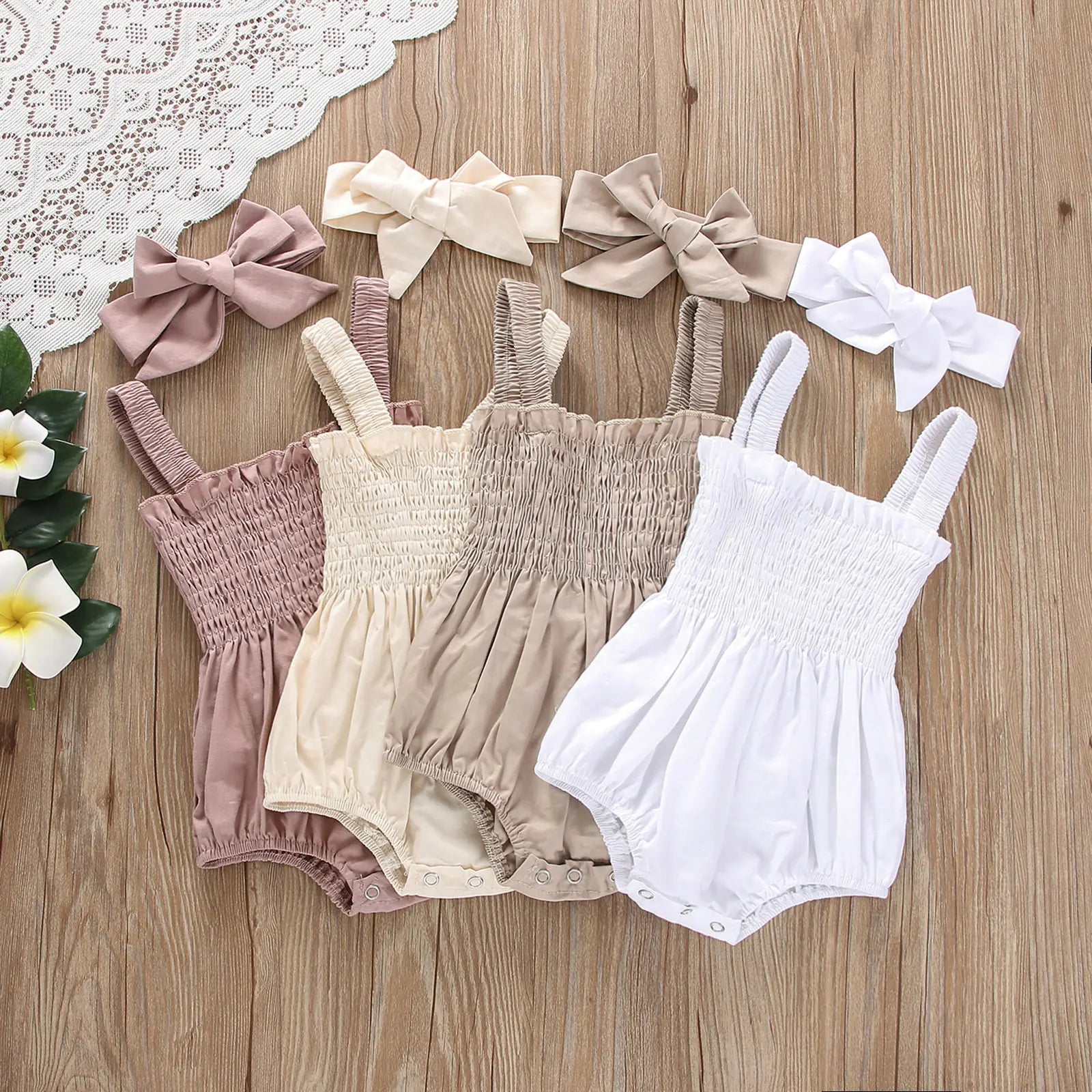 infant summer rompers Infant Baby Girls Summer Elastic Jumpsuit Rompers Khaki / 6M
