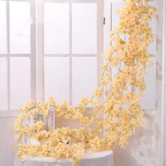 Artificial Cherry Blossom Rose Vine Wall Decor