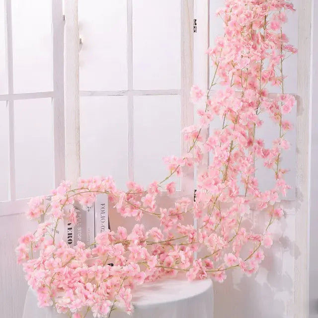 Artificial Cherry Blossom Rose Vine Wall Decor