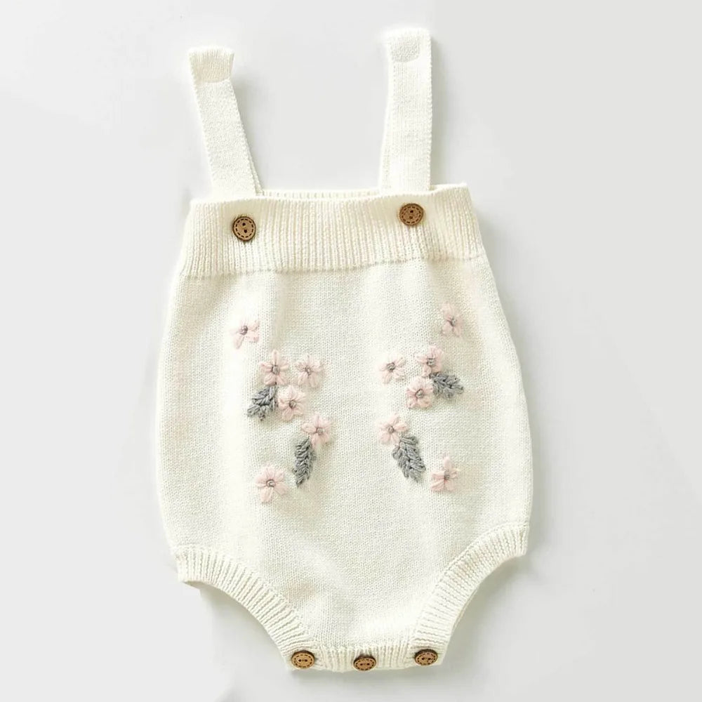 0-3Y Adorable Embroidered Baby Girls' Knit - Long Sleeve Flower Cardigan + Romper Set