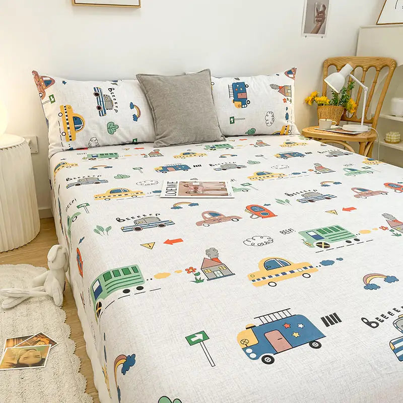 Pure Cotton Fitted Bed Sheets for Kids Beds with Cartoon Prints