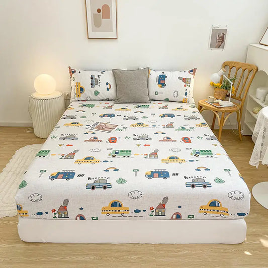 Pure Cotton Fitted Bed Sheets for Kids Beds with Cartoon Prints