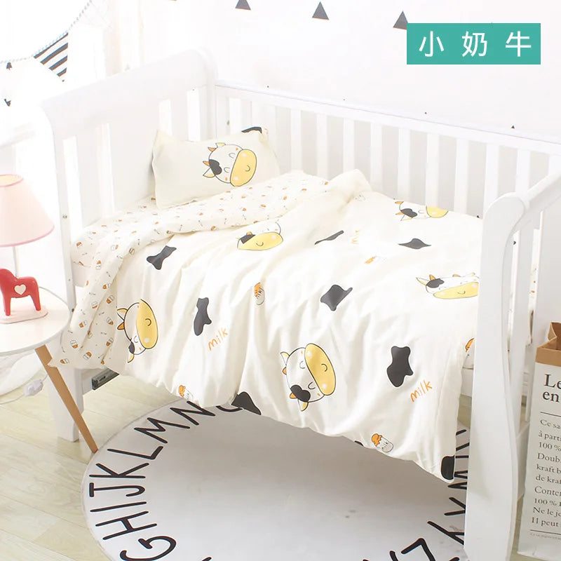 3Pcs Set Newborn Baby Crib Beddings Set Cotton Cartoon Print Color Bedroom Bed Cot Linens Quilt Cover Case Sheets Pillow