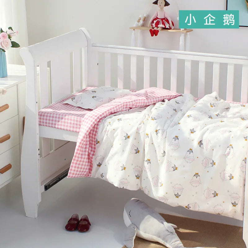 3Pcs Set Newborn Baby Crib Beddings Set Cotton Cartoon Print Color Bedroom Bed Cot Linens Quilt Cover Case Sheets Pillow