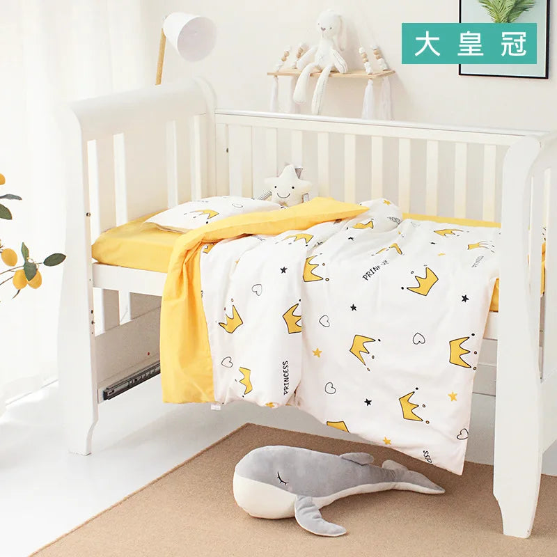 3Pcs Set Newborn Baby Crib Beddings Set Cotton Cartoon Print Color Bedroom Bed Cot Linens Quilt Cover Case Sheets Pillow