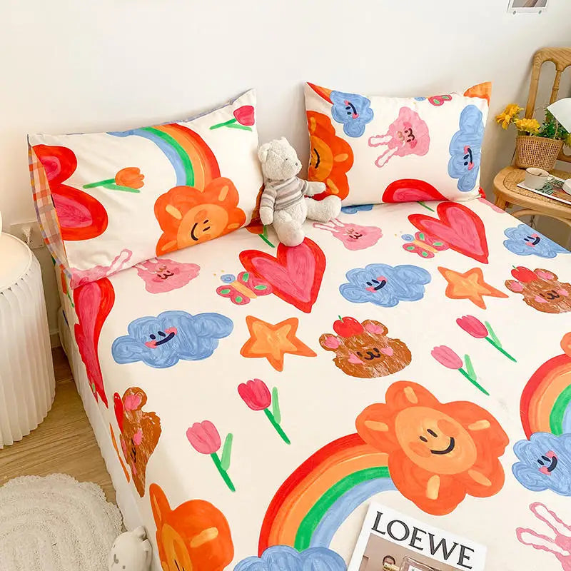 Pure Cotton Fitted Bed Sheets for Kids Beds with Cartoon Prints