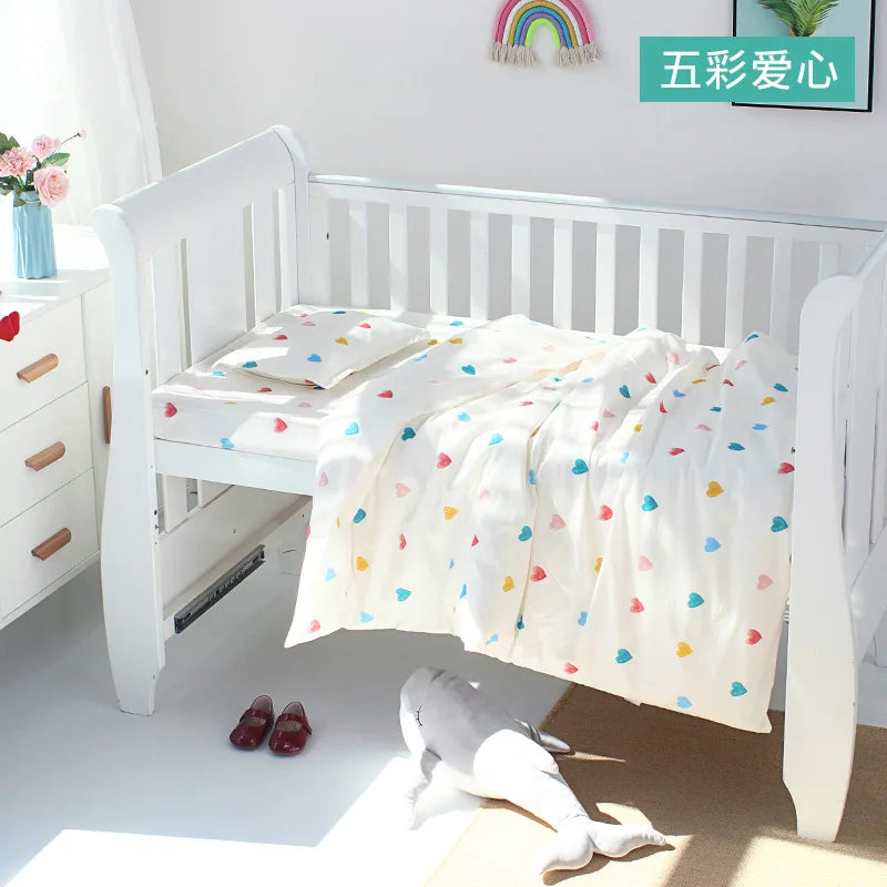 3Pcs Set Newborn Baby Crib Beddings Set Cotton Cartoon Print Color Bedroom Bed Cot Linens Quilt Cover Case Sheets Pillow