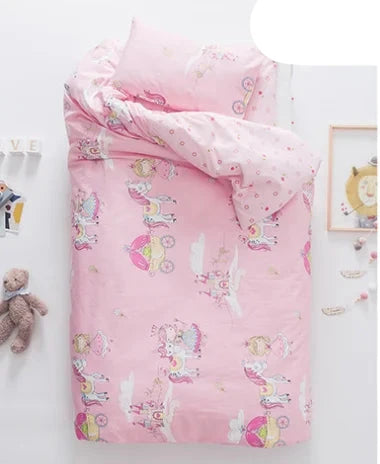 3Pcs Baby Bedding Set Cute Animal Cotton Crib Bed Linen with Pillowcase, Bedsheet, Duvet Cover