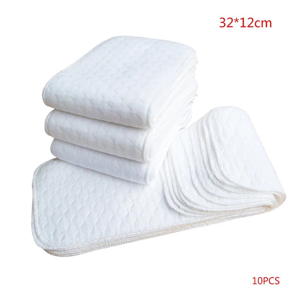 10PCS/Set Eco-Friendly Reusable Baby Diapers Cloth Diapers 3 Layer Insert 100% Cotton - (6.5-33lbs.)