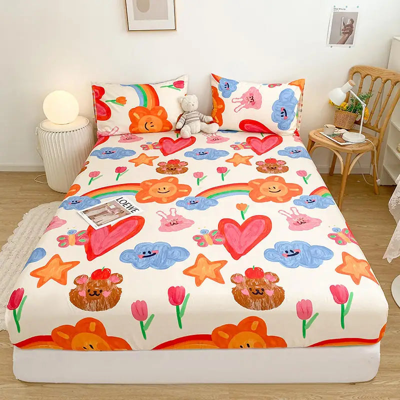 Pure Cotton Fitted Bed Sheets for Kids Beds with Cartoon Prints