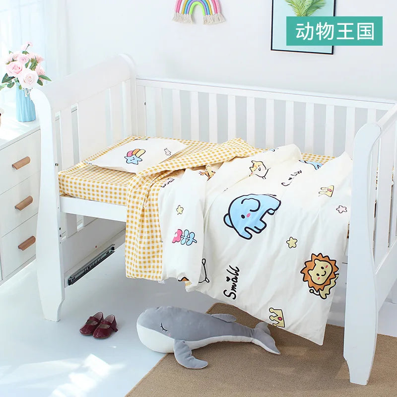 3Pcs Set Newborn Baby Crib Beddings Set Cotton Cartoon Print Color Bedroom Bed Cot Linens Quilt Cover Case Sheets Pillow