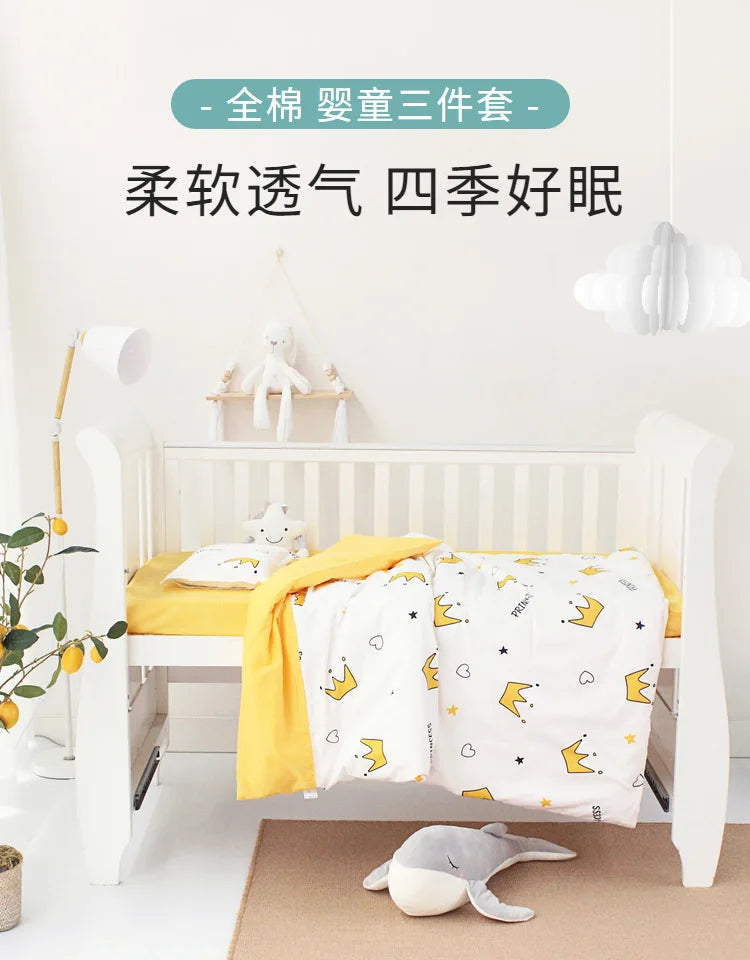 3Pcs Set Newborn Baby Crib Beddings Set Cotton Cartoon Print Color Bedroom Bed Cot Linens Quilt Cover Case Sheets Pillow